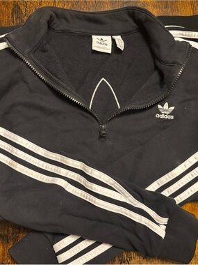adidas Black Quarter-Zip Pullover with White Stripe Detailing